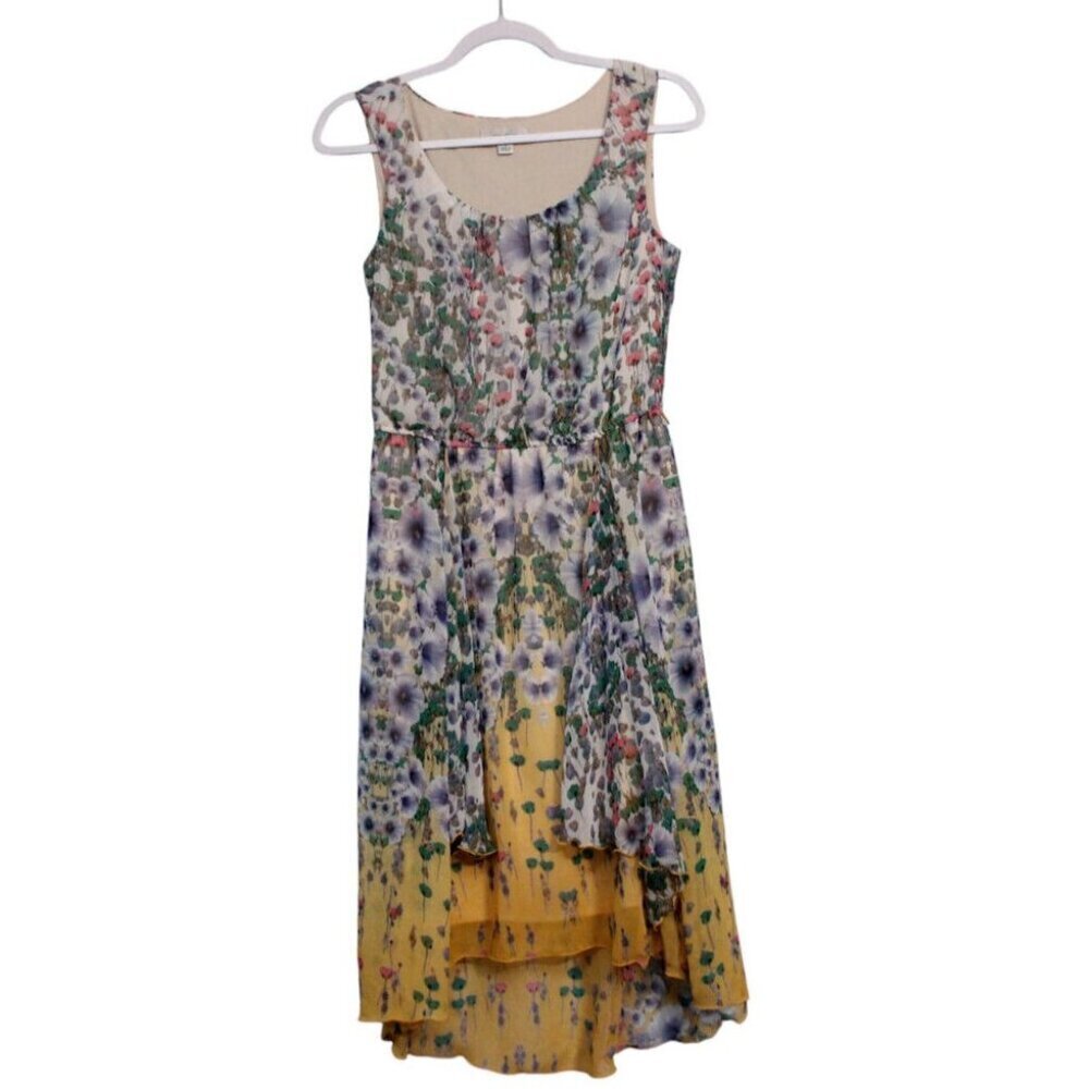 High Low Dress Size 4 Floral Chiffon Garden Party Fairy Feminine Flowy Ruffle